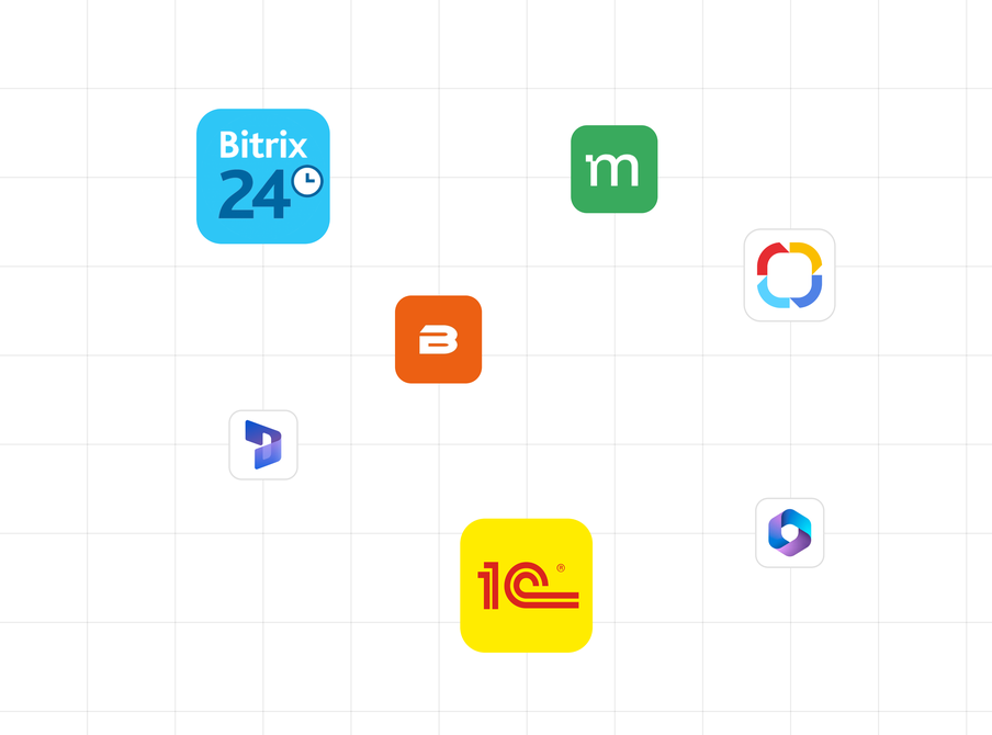 Поддерживаемые корпоративные системы: Bitrix24, Mattermost, ELMA365, Pulseway, 1С и другие
